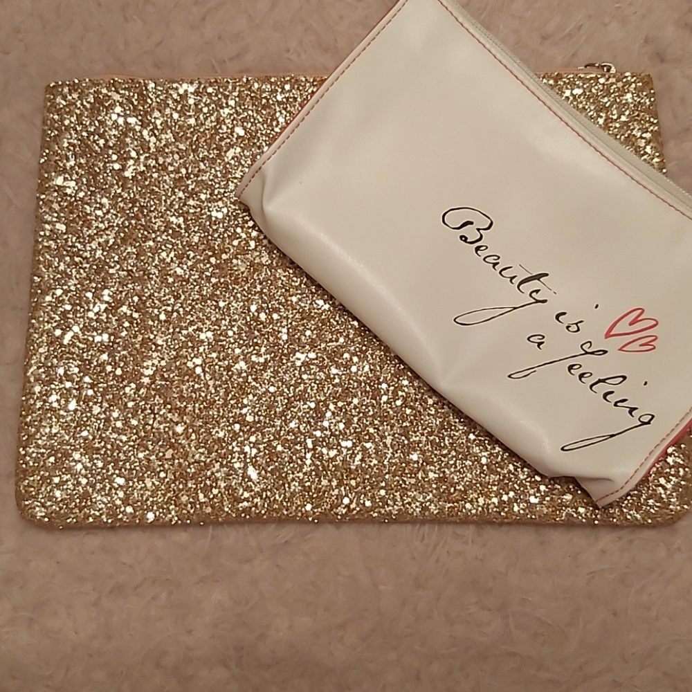 🌻2/$25🌻Glittery Gold and White Makeup Pouches